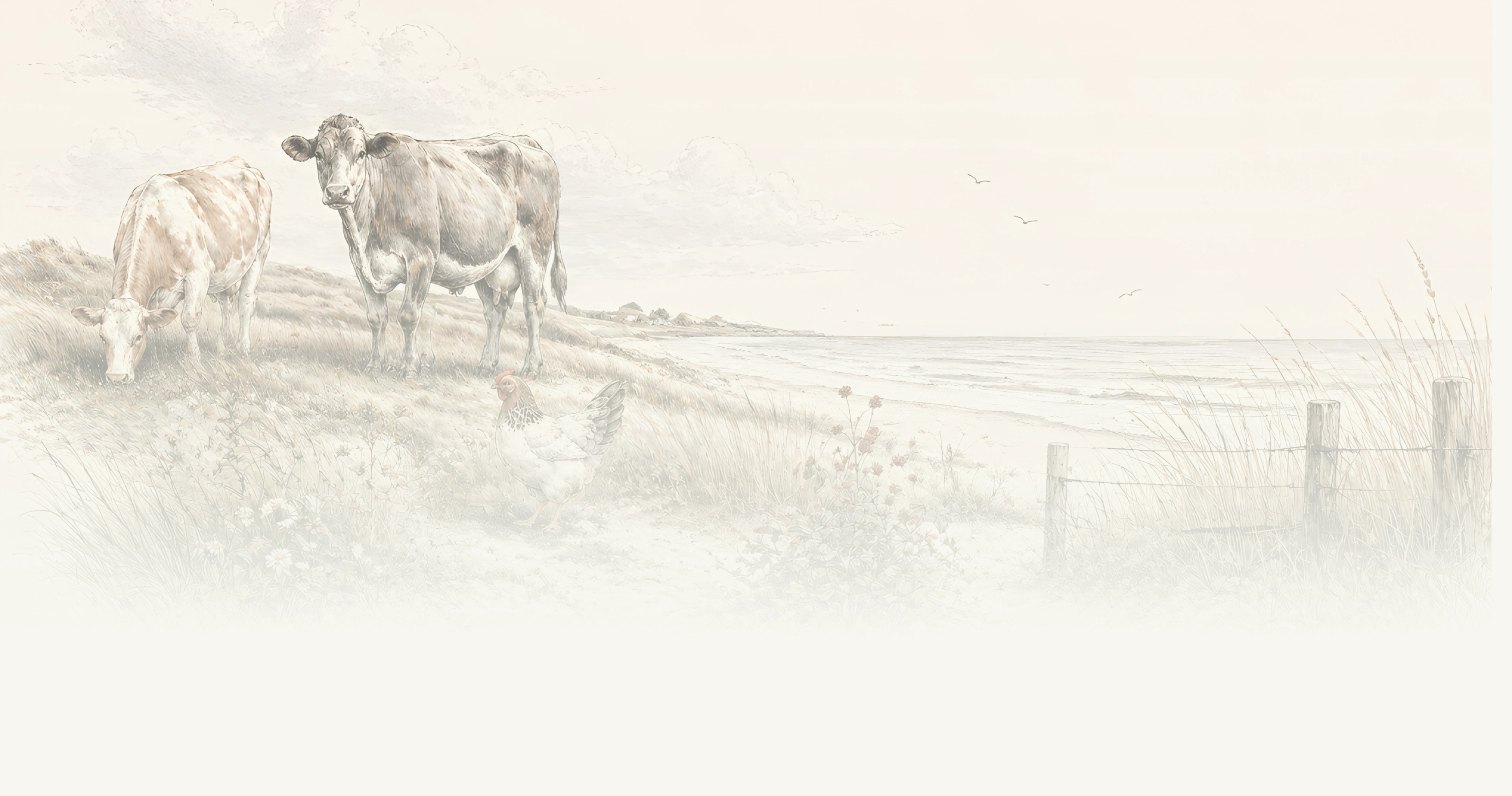 Håndtegnet Fanø-landskab med køer